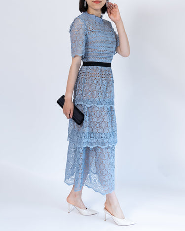 レンタルドレス｜Self-Portrait｜水色｜レース｜ミディ丈｜結婚式お呼ばれ