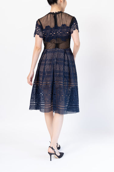 レンタルドレス｜Self-Portrait｜ネイビー｜ミディ丈｜結婚式お呼ばれ