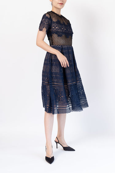 レンタルドレス｜Self-Portrait｜ネイビー｜ミディ丈｜結婚式お呼ばれ