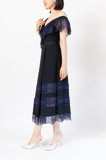 レンタルドレス｜Self-Portrait｜ネイビー｜ミディ丈｜イブニング