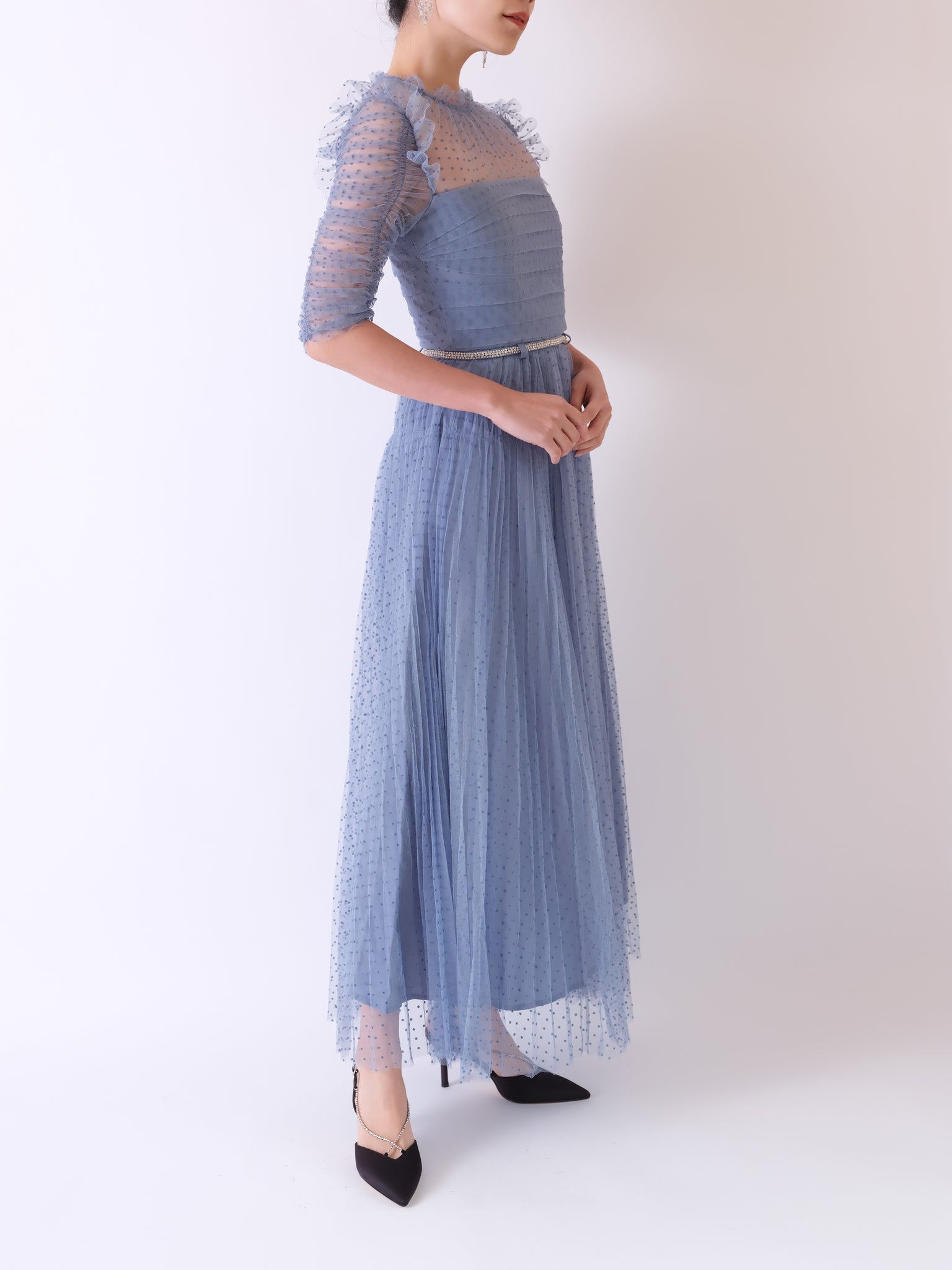 self-portrait ライトブルー レースドレス UK6 Self-Portrait 結婚式・パーティードレス｜ライトブルーのレースドレス