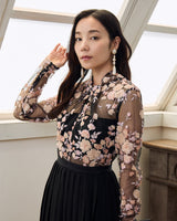 レンタルドレス ｜Self-Portrait（セルフ・ポートレート）｜スパンコールフローラル刺繡 プリーツマキシドレス｜結婚式・二次会・パーティー