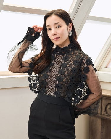 レンタルドレス ｜Self-Portrait（セルフ・ポートレート）｜フラワーレース＆バルーンスリーブ オールインワン｜結婚式・二次会・パーティー