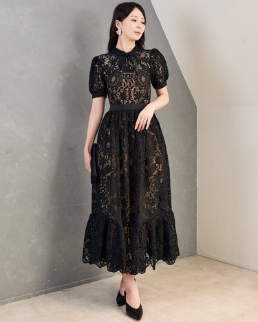レンタルドレス ｜Self-Portrait（セルフ・ポートレート）｜ツイストネック コードレースティアードドレス｜結婚式・二次会・パーティー