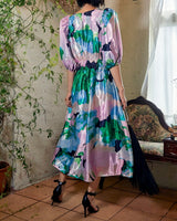 レンタルドレス｜Stine Goya｜ピンク×グリーン｜花柄｜ミディ丈｜結婚式お呼ばれ