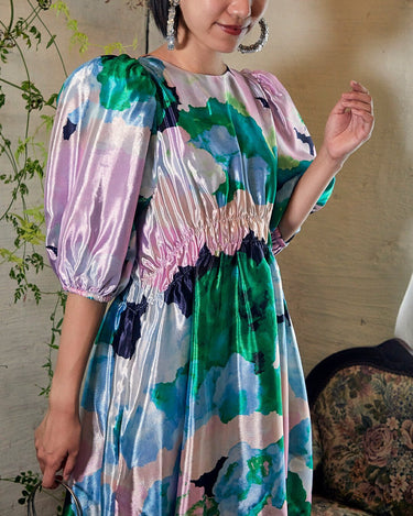 レンタルドレス｜Stine Goya｜ピンク×グリーン｜花柄｜ミディ丈｜結婚式お呼ばれ