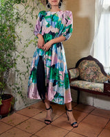 レンタルドレス｜Stine Goya｜ピンク×グリーン｜花柄｜ミディ丈｜結婚式お呼ばれ