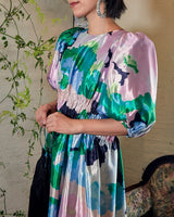 レンタルドレス｜Stine Goya｜ピンク×グリーン｜花柄｜ミディ丈｜結婚式お呼ばれ