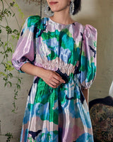 レンタルドレス｜Stine Goya｜ピンク×グリーン｜花柄｜ミディ丈｜結婚式お呼ばれ