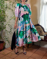 レンタルドレス｜Stine Goya｜ピンク×グリーン｜花柄｜ミディ丈｜結婚式お呼ばれ