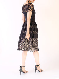 Temperley London - ひざ丈ドレス - シルク混サテン ジオメトリックレース フィット＆フレアドレス - Rentable Runway