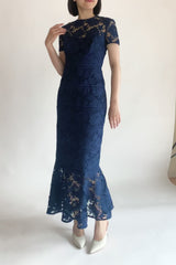 レンタルドレス｜ML Monique Lhuillier｜ネイビー｜レース｜ロング丈｜結婚式お呼ばれ