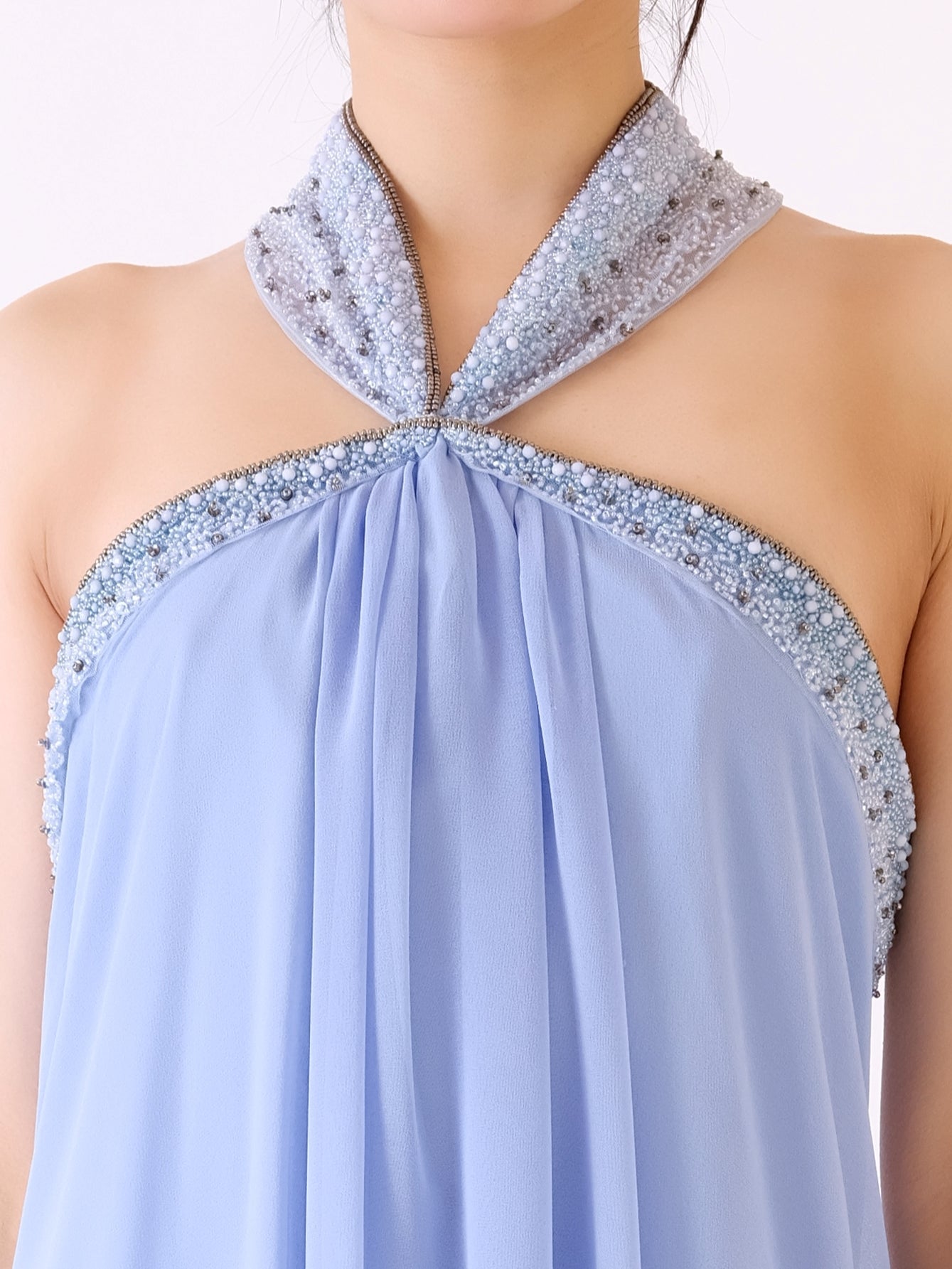 シフォン ホルターネック ビーズ刺繍 ドレス