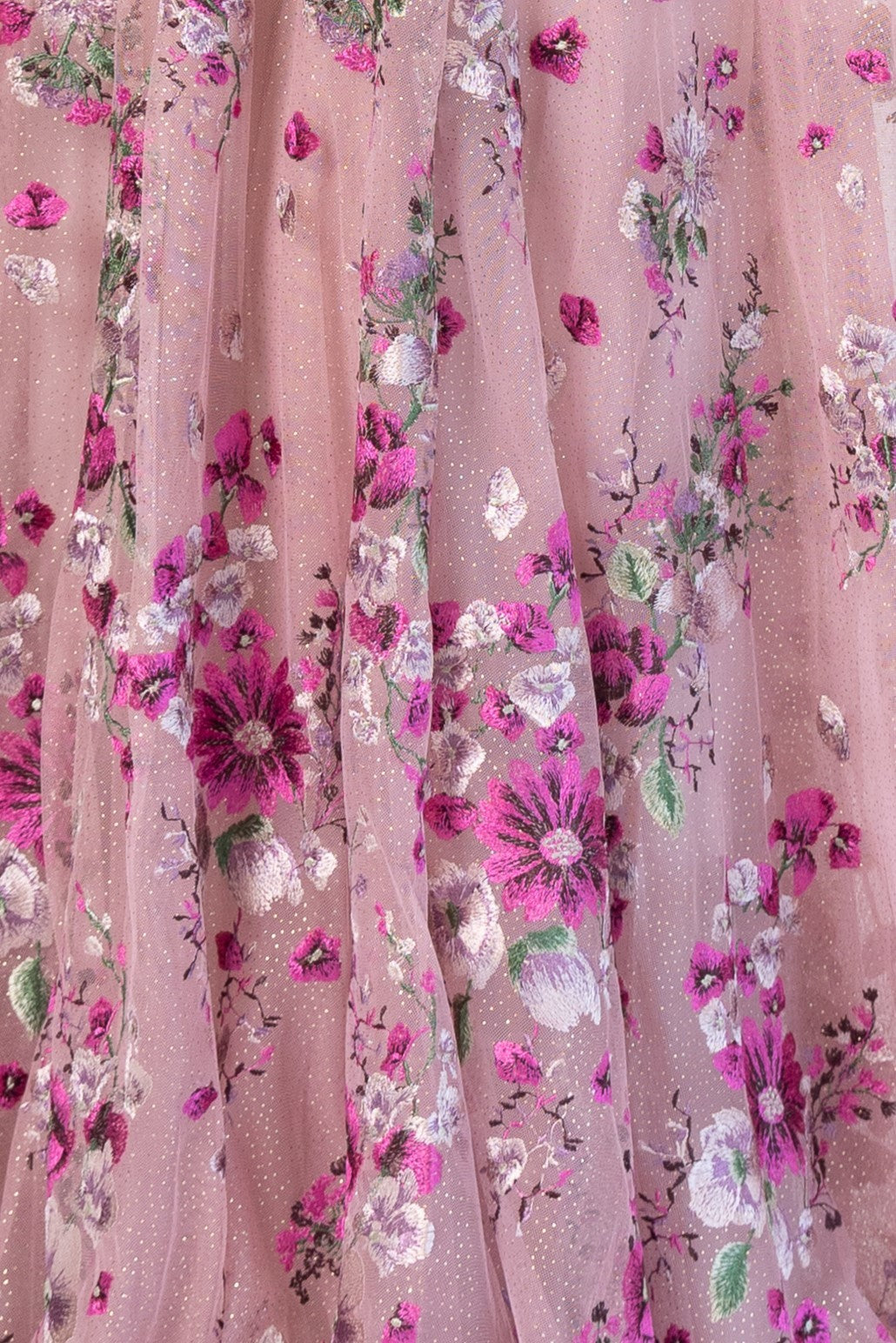 グリッターチュール 草花刺繍フレアスリーブドレス